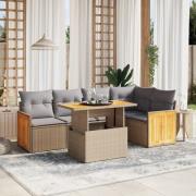 vidaXL Soffgrupp för trädgården med dynor 6 delar beige konstrotting