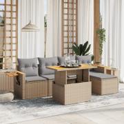 vidaXL Soffgrupp för trädgården med dynor 6 delar beige konstrotting