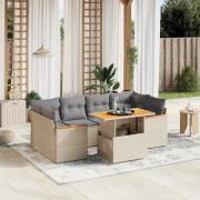 vidaXL Matgrupp för trädgården med dynor 7 delar beige konstrotting