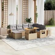 vidaXL Matgrupp för trädgården med dynor 8 delar beige konstrotting