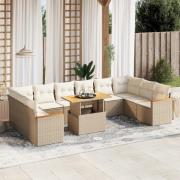 vidaXL Loungegrupp för trädgården m. dynor 11 delar beige konstrotting