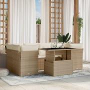 vidaXL Matgrupp för trädgården med dynor 7 delar beige konstrotting