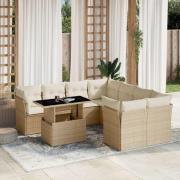 vidaXL Soffgrupp för trädgården med dynor 9 delar beige konstrotting