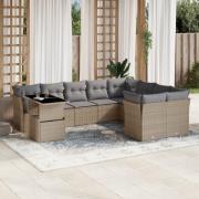 vidaXL Soffgrupp för trädgård med dynor 10 delar beige konstrotting