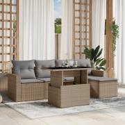 vidaXL Soffgrupp för trädgården med dynor 6 delar beige konstrotting