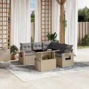vidaXL Soffgrupp för trädgården med dynor 6 delar beige konstrotting