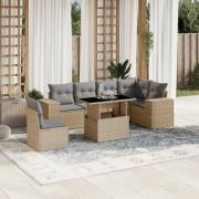 vidaXL Matgrupp för trädgården med dynor 7 delar beige konstrotting