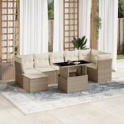 vidaXL Matgrupp för trädgården med dynor 8 delar beige konstrotting