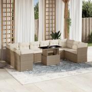 vidaXL Loungegrupp för trädgården m. dynor 11 delar beige konstrotting