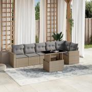 vidaXL Matgrupp för trädgården med dynor 7 delar beige konstrotting