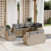 vidaXL Soffgrupp för trädgården med dynor 9 delar beige konstrotting