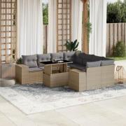 vidaXL Soffgrupp för trädgården med dynor 9 delar beige konstrotting