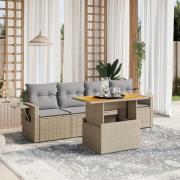 vidaXL Soffgrupp för trädgården med dynor 5 delar beige konstrotting