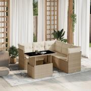 vidaXL Soffgrupp för trädgården med dynor 6 delar beige konstrotting