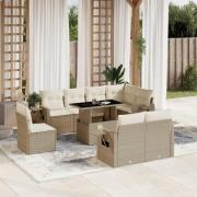 vidaXL Soffgrupp för trädgården med dynor 9 delar beige konstrotting