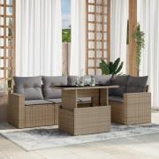 vidaXL Soffgrupp för trädgården med dynor 6 delar beige konstrotting