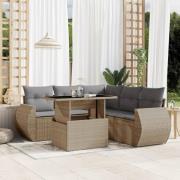 vidaXL Soffgrupp för trädgården med dynor 6 delar beige konstrotting