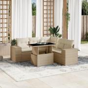 vidaXL Soffgrupp för trädgården med dynor 6 delar beige konstrotting