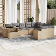 vidaXL Soffgrupp för trädgård med dynor 10 delar beige konstrotting
