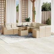 vidaXL Loungegrupp för trädgården m. dynor 11 delar beige konstrotting