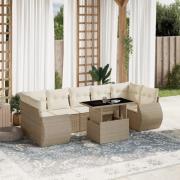 vidaXL Matgrupp för trädgården med dynor 8 delar beige konstrotting