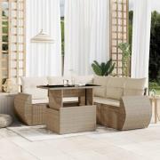 vidaXL Soffgrupp för trädgården med dynor 6 delar beige konstrotting