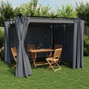 vidaXL Paviljong med draperi antracit 3x3 m stål