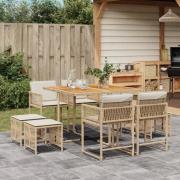 vidaXL Matgrupp för trädgården med dynor 9 delar beige konstrotting