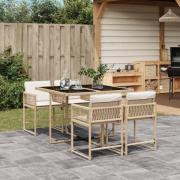 vidaXL Matgrupp för trädgården med dynor 5 delar beige konstrotting