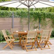 vidaXL Matgrupp för trädgården 7 delar beige konstrotting/massivt trä