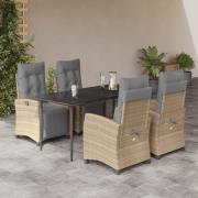vidaXL Matgrupp för trädgården med dynor 5 delar mixbeige konstrotting