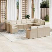 vidaXL Soffgrupp för trädgården med dynor 13 delar beige konstrotting