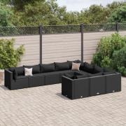 vidaXL Loungegrupp 10 delar med svarta dynor konstrotting