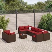 vidaXL Loungegrupp 10 delar med brun dynor konstrotting
