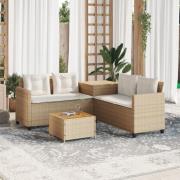 vidaXL Trädgårdssoffa med bord och dynor L-formad beige konstrotting