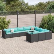 vidaXL Loungegrupp 10 delar med svarta dynor konstrotting