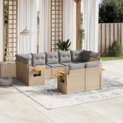 vidaXL Soffgrupp för trädgården med dynor 9 delar beige konstrotting