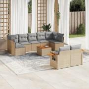 vidaXL Soffgrupp för trädgård med dynor 10 delar beige konstrotting