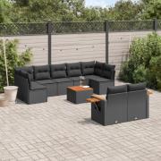 vidaXL Loungegrupp 10 delar med svarta dynor konstrotting
