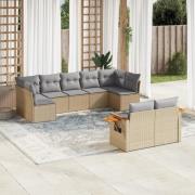 vidaXL Soffgrupp för trädgården med dynor 9 delar beige konstrotting