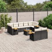 vidaXL Loungegrupp 10 delar med svarta dynor konstrotting