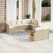 vidaXL Soffgrupp för trädgården med dynor 9 delar beige konstrotting