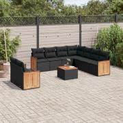 vidaXL Loungegrupp 10 delar med svarta dynor konstrotting