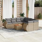 vidaXL Soffgrupp för trädgården med dynor 9 delar beige konstrotting