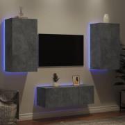 vidaXL Tv-bänk 4 delar LED betonggrå konstruerat trä