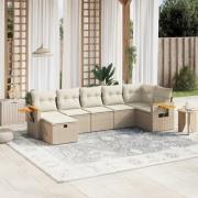 vidaXL Matgrupp för trädgården med dynor 7 delar beige konstrotting