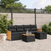 vidaXL Loungegrupp med dynor 6 delar svart konstrotting