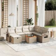vidaXL Matgrupp för trädgården med dynor 8 delar beige konstrotting