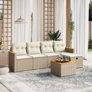 vidaXL Soffgrupp för trädgården med dynor 6 delar beige konstrotting