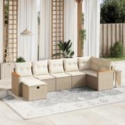 vidaXL Matgrupp för trädgården med dynor 7 delar beige konstrotting